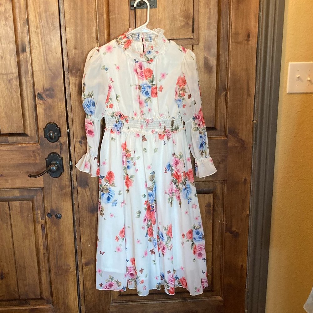 White Floral Long Dress Size 11-12